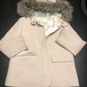Girls Pink Zara Peacoat with faux fur hood